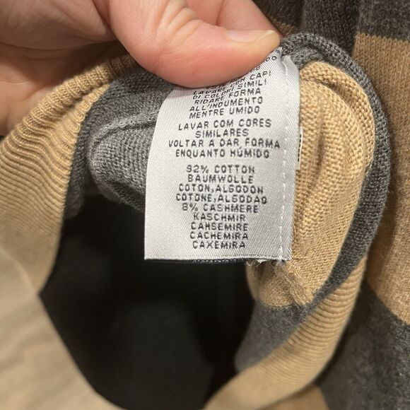 GANT Cotton Cashmere V-Neck Pullover Sweater Jumper Tan Gray Stripe Men's Large - Picture 6 of 7